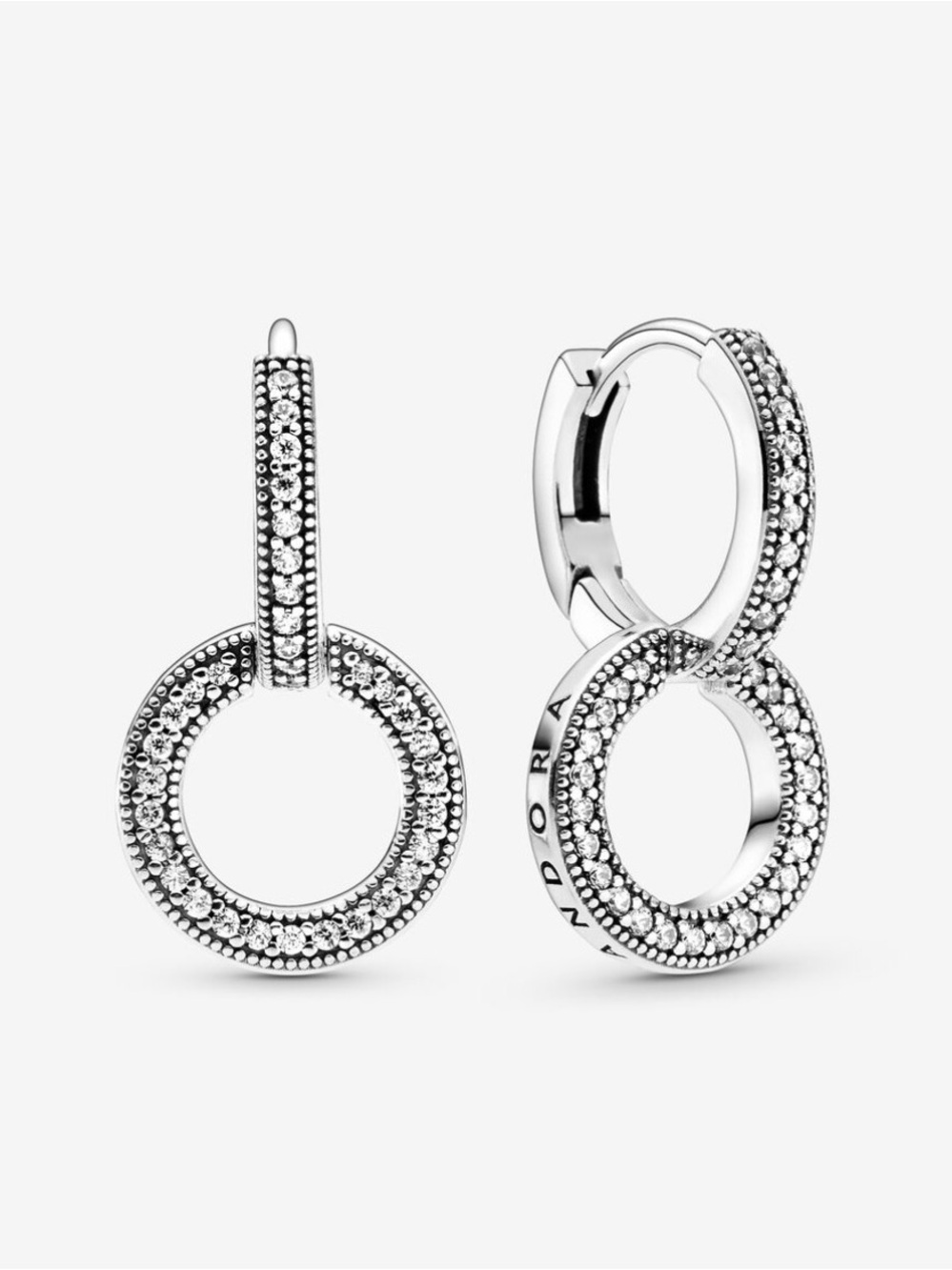 Pandora Pavé Circle Dangle Hoop Earrings Sterling Silver S925 ALE CZ